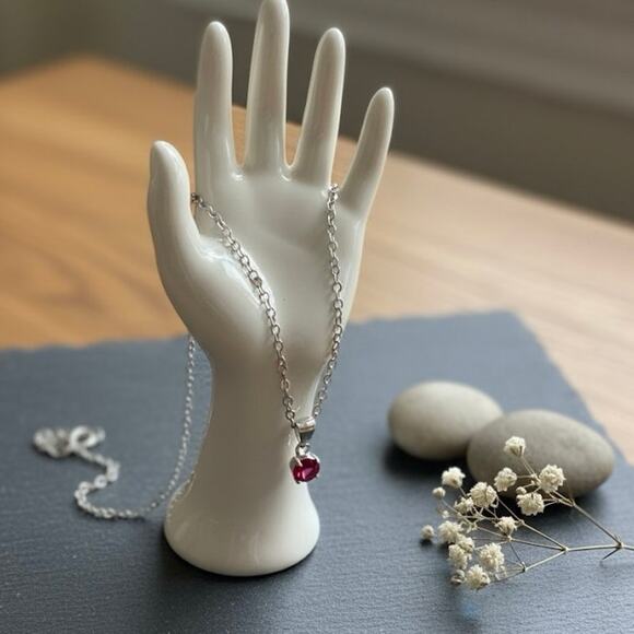 New in Package Lab Created Ruby on Silver Chain 0 - Picture 1 of 2